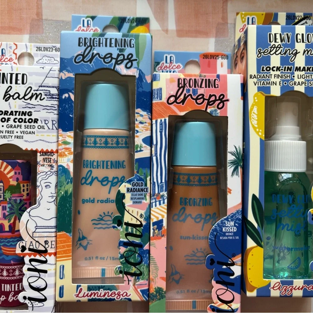 Bundle of Dewy Glow Setting Mist, a brightening & Bronzing Drops, and Lip Balm